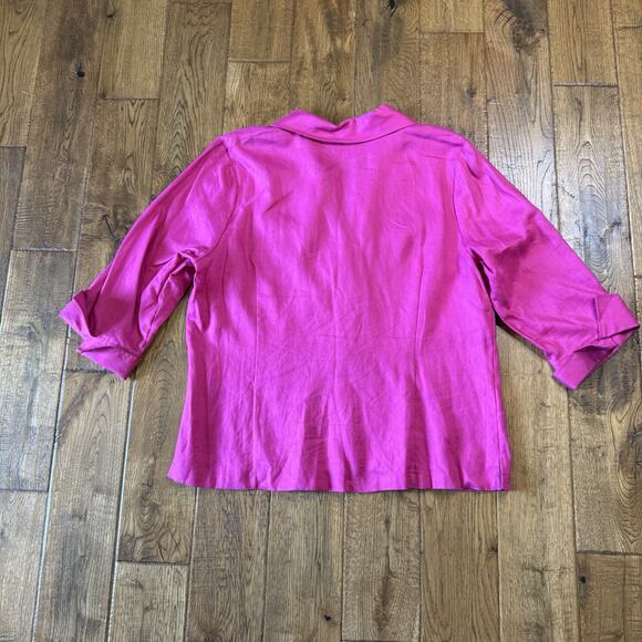 Kim Rogers Blouse 100% Linen Fucia Pink 3/4 Sleeve Button Up Shirt Womens Sz XL - Picture 5 of 5